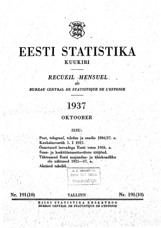 Eesti Statistika : kuukiri ; 191 (10) 1937-10