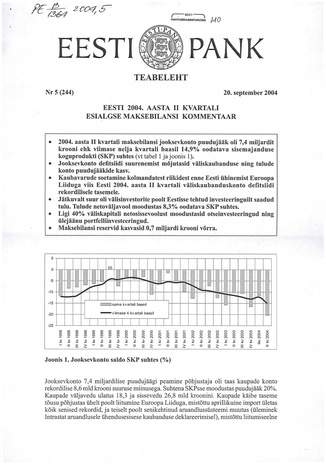 Eesti Pank : teabeleht ; 5 (244) 2004-09-20