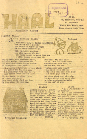 Hääl : kunsti, teaduse ja belletristika kuukiri ; 23 1936-11-28