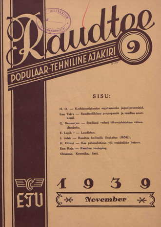 Raudtee : populaar-tehniline ajakiri ; 9 1939-11