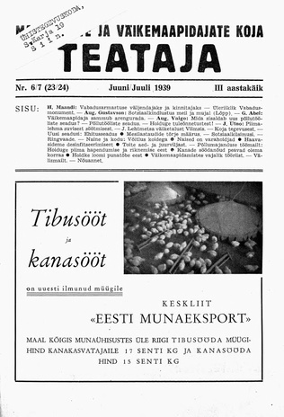 Maatööliste ja Väikemaapidajate Koja Teataja ; 6/7 (23/24) 1939-06/07