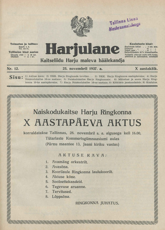 Harjulane : Kaitseliidu Harju Maleva häälekandja ; 12 1937-11-25