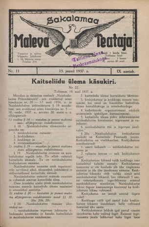Sakalamaa Maleva Teataja ; 11 1937-06-15