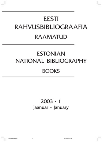 Eesti Rahvusbibliograafia. Raamatud ; 1 2003-01
