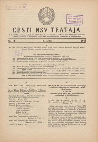 Eesti NSV Teataja ; 13 1945-04-03