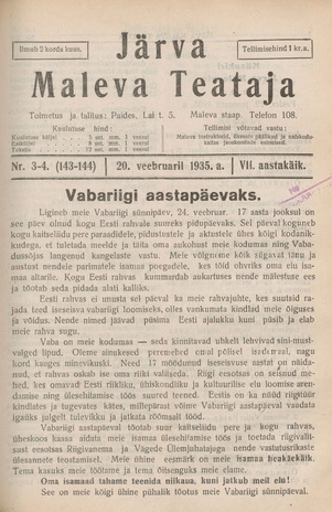 Järva Maleva Teataja ; 3-4 (143-144) 1935-02-20