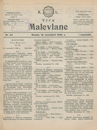 K. L. Viru Malevlane ; 24 1929-11-15