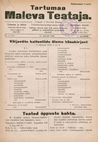 Tartumaa Maleva Teataja ; 6 (31) 1930-03-15