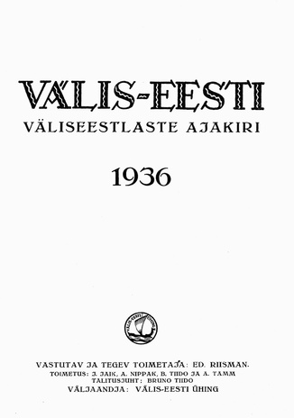 Välis-Eesti Almanak ; sisukord 1936