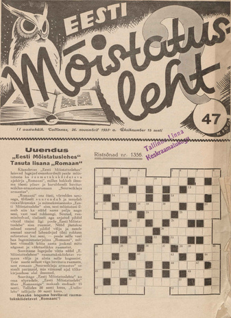 Eesti Mõistatusleht ; 47 1935-11-26
