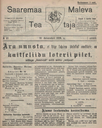 Saaremaa Maleva Teataja ; 23 1929-12-10