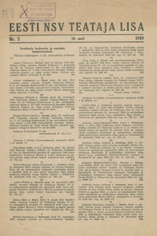 Eesti NSV Teataja lisa ; 2 1949-05-10
