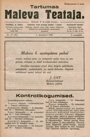 Tartumaa Maleva Teataja ; 21 (46) 1930-12-01