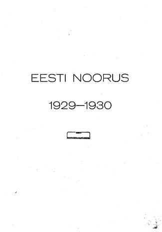 Eesti Noorus ; sisukord 1929-1930