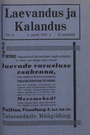 Laevandus ja Kalandus ; 5 1935-06-03