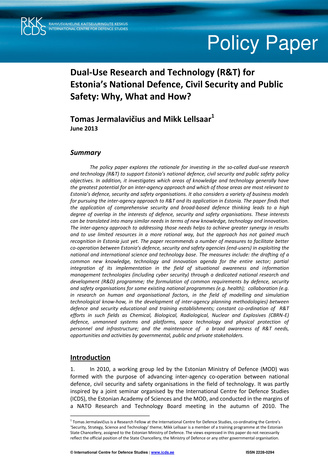 Dual-use research and technology (R&T) for Estonia’s national defence, civil security and public safety: why, what and how?