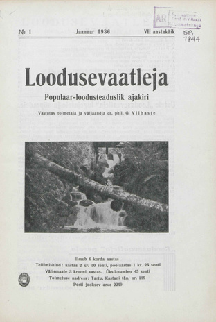 Loodusevaatleja : populaar-loodusteaduslik ajakiri ; 1 1936-01-29