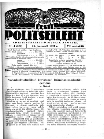 Eesti Politseileht ; 4 1927