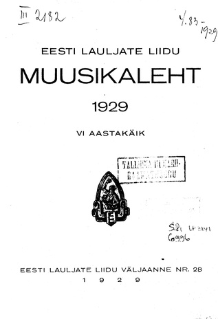 Muusikaleht ; sisukord 1929