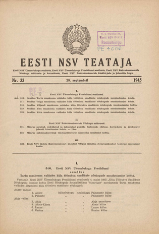 Eesti NSV Teataja ; 33 1945-09-28