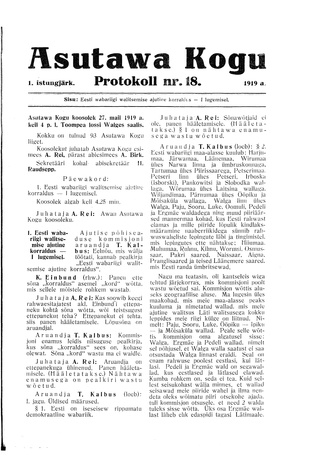 Asutawa Kogu protokoll nr.18 (27. mai 1919)