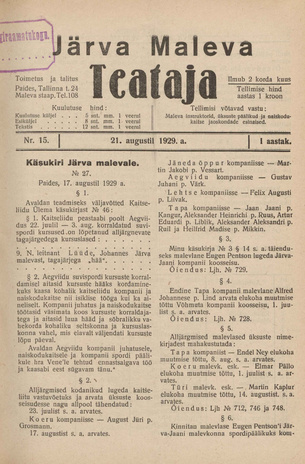 Järva Maleva Teataja ; 15 1929-08-21