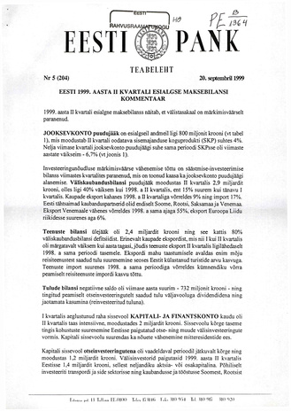 Eesti Pank : teabeleht ; 5 (204) 1999-09-20