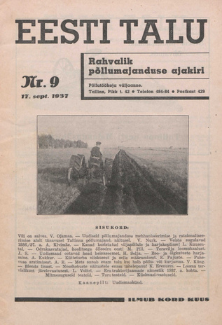 Eesti Talu : rahvalik põllumajanduse ajakiri ; 9 1937-09-17