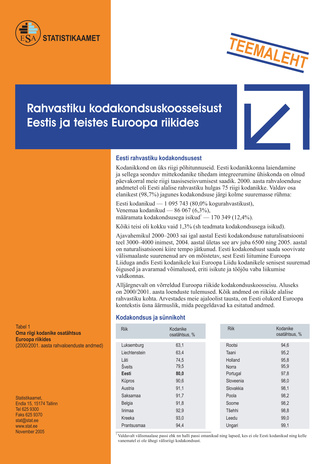 Teemaleht : Rahvastiku kodakondsuskoosseisust Eestis ja teistes Euroopa riikides ; 2005 november