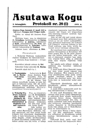 Asutawa Kogu protokoll nr.28 (1) (17. juuni 1919)