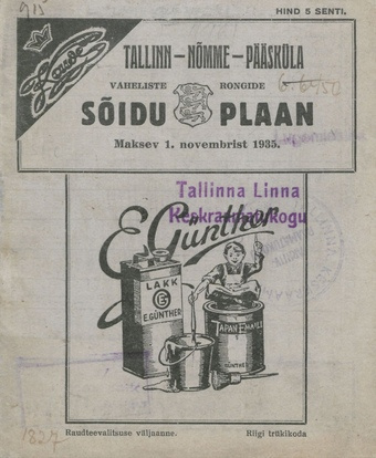 Tallinn-Nõmme-Pääsküla vaheliste rongide sõiduplaan : maksev 1. novembrist 1935 