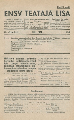ENSV Teataja lisa ; 13 1940-10-11