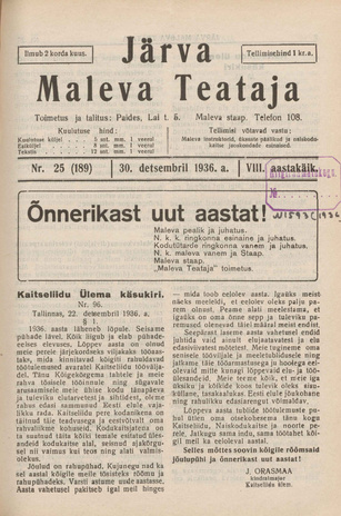 Järva Maleva Teataja ; 25 (189) 1936-12-30