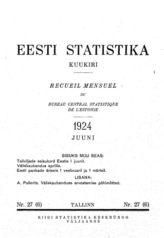Eesti Statistika : kuukiri ; 27 (6) 1924-06