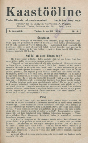 Kaastööline : Tartu Ühisabi Informatsioonileht ; 4 1936-04-01