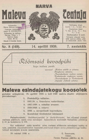 Narva Maleva Teataja ; 8 (149) 1938-04-14