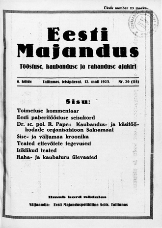 Eesti Majandus ; 20 (114) 1925-05-12