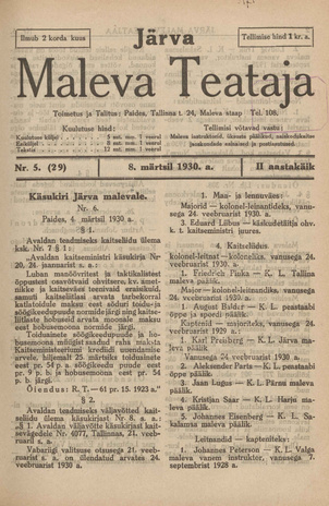 Järva Maleva Teataja ; 5 (29) 1930-03-08
