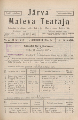 Järva Maleva Teataja ; 22-23 (211-212) 1937-12-01