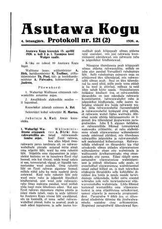 Asutawa Kogu protokoll nr.121 (2) (15. aprill 1920)