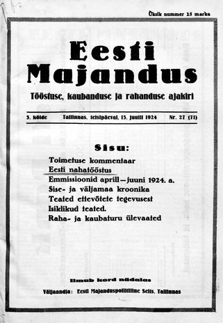 Eesti Majandus ; 27 1924-07-15
