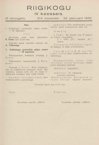 Riigikogu IV koosseis : täielikud protokollid : IX istungjärk : protokoll nr. 214
