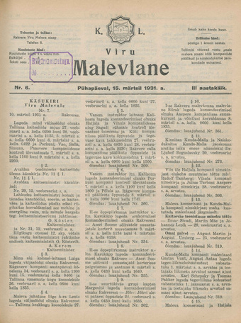 K. L. Viru Malevlane ; 6 1931-03-15