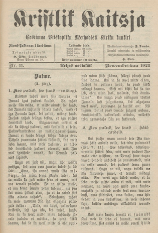 Kristlik Kaitsja : Eesti metodistide häälekandja ; 11 1923-11