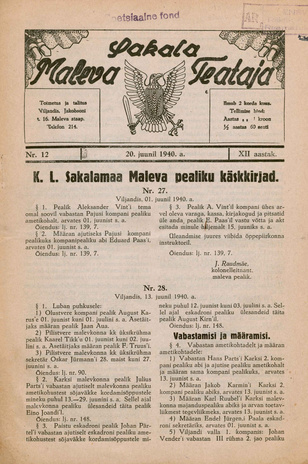 Sakalamaa Maleva Teataja ; 12 1940-06-20