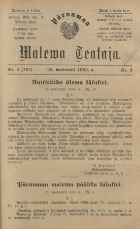 Pärnumaa Maleva Teataja ; 4 (102) 1933-02-25