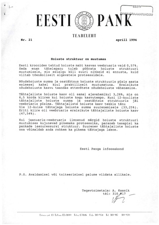 Eesti Pank : teabeleht ; 21 1994-04