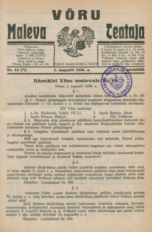 Võru Maleva Teataja ; 14 (76) 1936-08-01