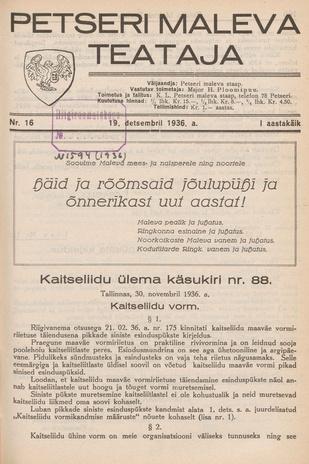 Petseri Maleva Teataja ; 16 1936-12-19