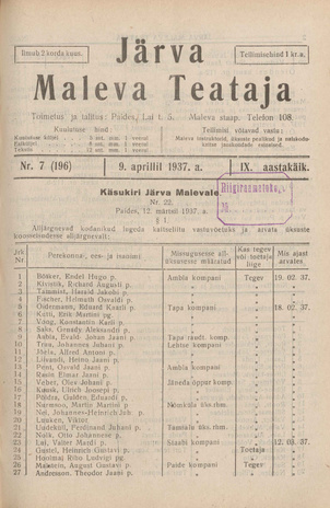 Järva Maleva Teataja ; 7 (196) 1937-04-09
